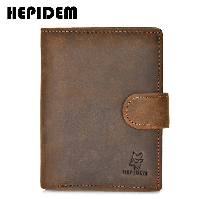 HEPIDEM RFID High Quality Crazy Horse Genuine Leather Slim Wallet 2020 New Front Pocket Money Dollar Bill Wallet for Men 8129