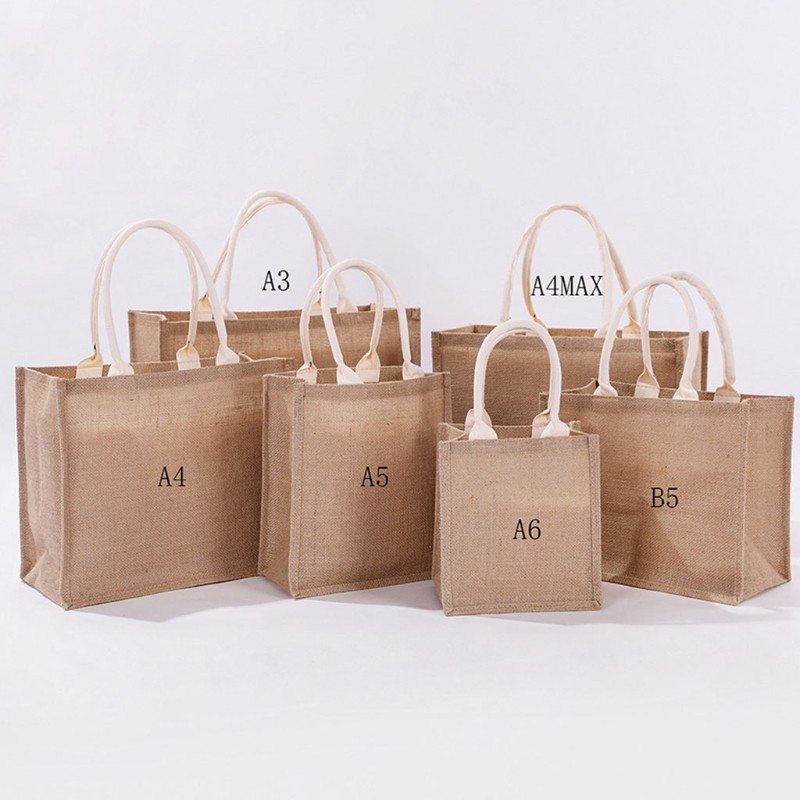 Durable Jute Shopping Bag Large Capacity Reusable Women Girls Travel Beach Bag Portable Bag Storage Organizer Handbag