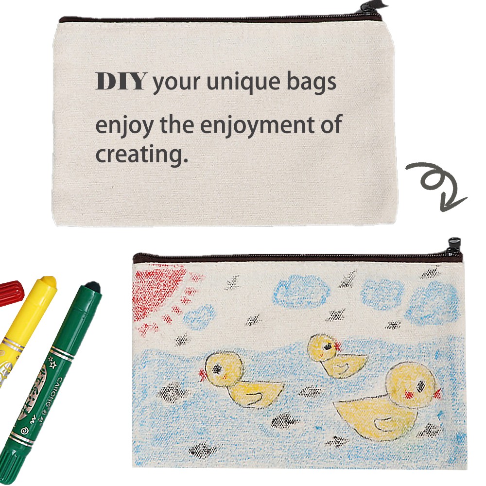 10pcs Empty Canvas Bags Cosmetic Zipper Bags Empty Pencil Bags DIY Pouches Craft Pencil Case Coin Customized Canvas Bag