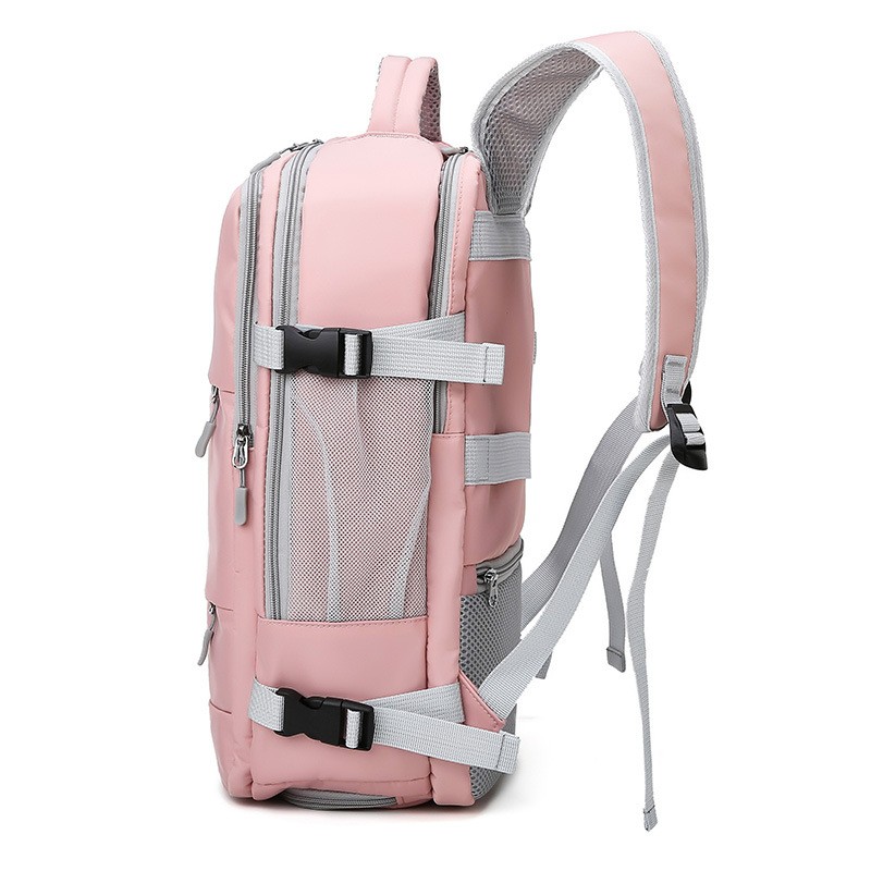 Pink Women Travel Bag Water Repellent Anti-theft Stylish Casual Daypack With Luggage Strap And USB Charging Port Backpack