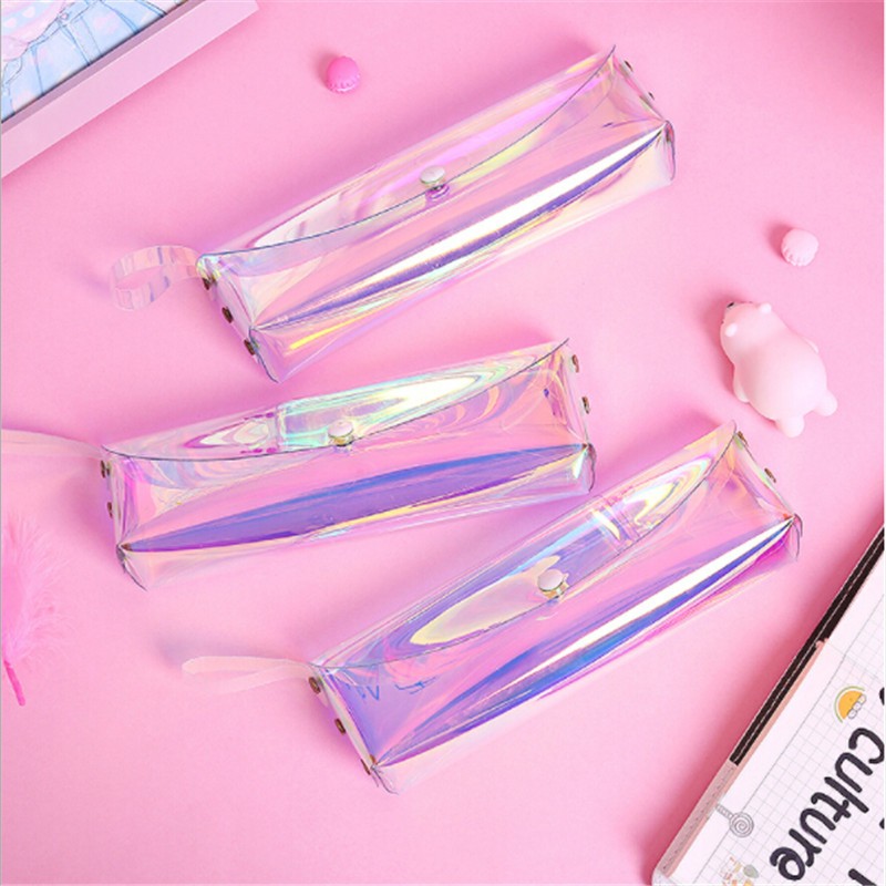 Small Transparent Cosmetic Bag Laser Pen Bag Cute Travel Makeup Bag Women Holographic Brush Bags Student Small Pencil Pouch