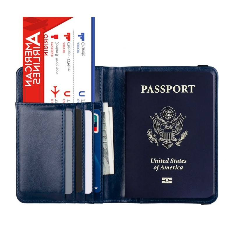 حامل جواز سفر غطاء محفظة تتفاعل حجب حافظة بطاقات من الجلد منظم وثائق السفر 066C