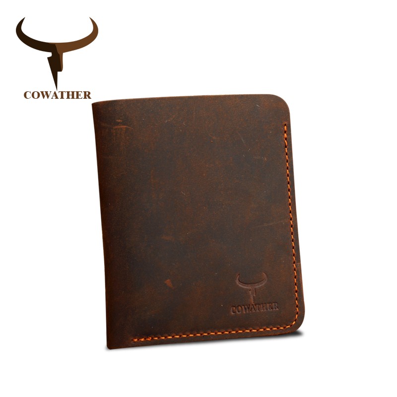 COWATHER Crazy Horse Leather Men Wallets Vintage Genuine Leather Wallet for Men Cowboy Top Leather Thin to Put Free Shipping