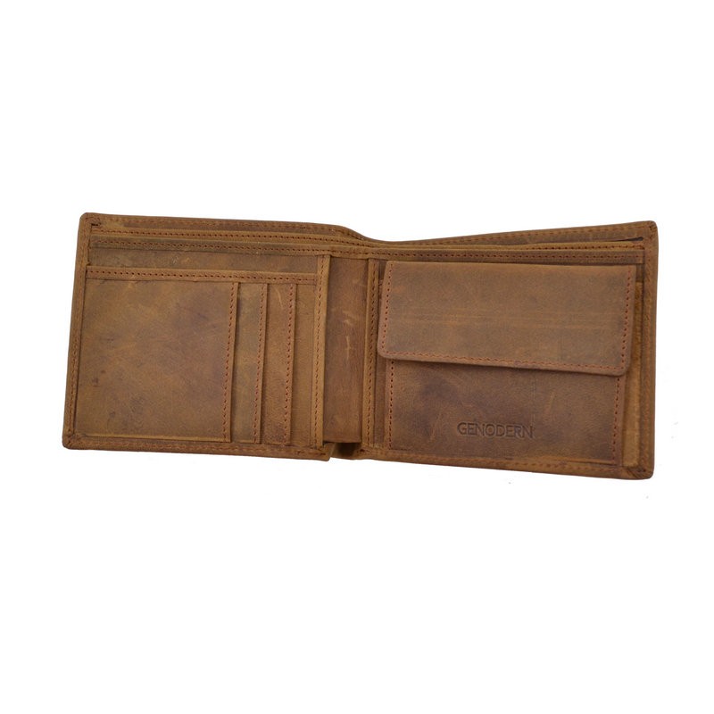 GENODERN Italian Style Crazy Horse Leather Wallet for Men Genuine Leather Wallets Coin Pocket Brown Male Purses Men Wallets