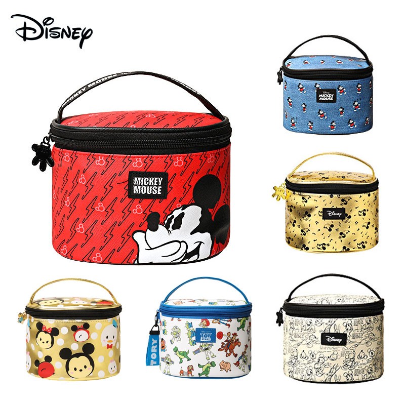 New Genuine Disney Girls PU Makeup Bags Mickey Minnie Princess Stationery Box Cosmetic Bags Girls Birthday Gift Cosmetic Bag