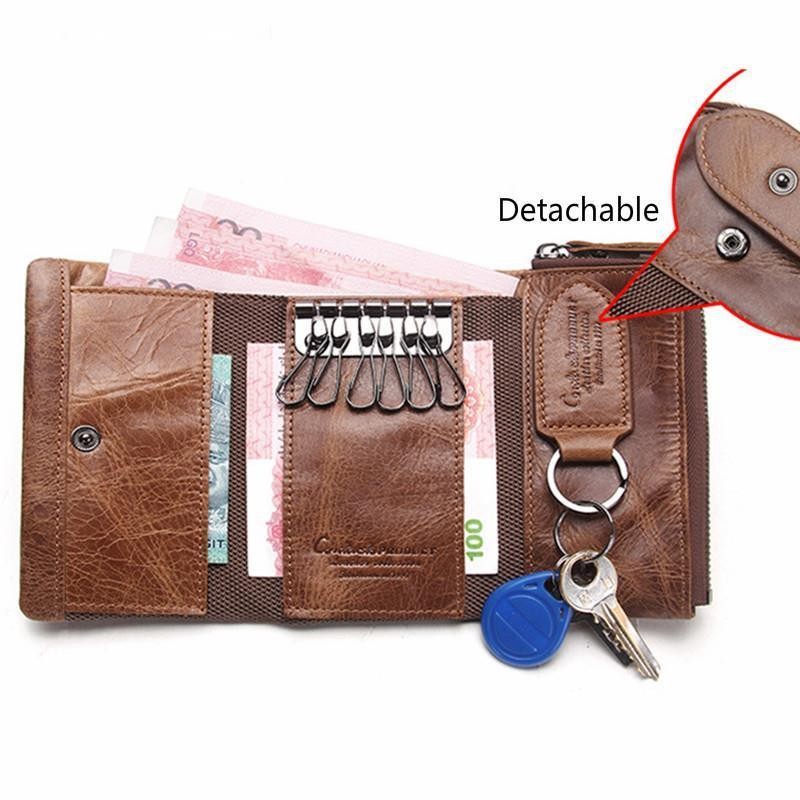 New Men Key Wallets Genuine Leather Key Ring Pouch Keys Tri-fold Coin Purse Case Key Holder Purse Male Luxury Keychain Bags