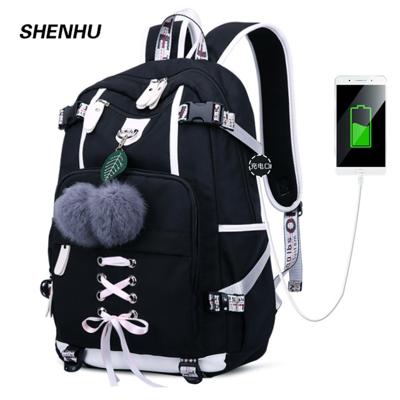 Anti-theft Backpack Woman Laptop Bag External USB Charge Computer Backpacks Waterproof School Bag For Teenage Girls Black Pink