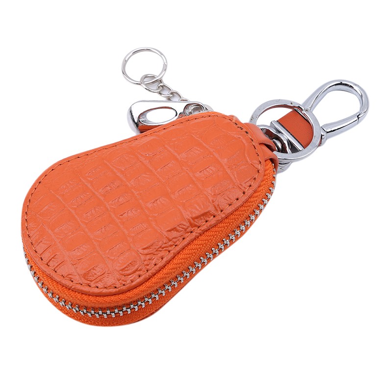 Unisex Genuine Leather Car Key Wallet Men and Women Keychain Fashion Zipper Keys Pouch Key Ring Car Key Storage Case 5 Colors