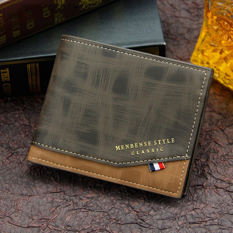 Men Wallet Money Bag Solid Color Leather Business Small Wallet Vintage Famous Male Wall Coin Purse