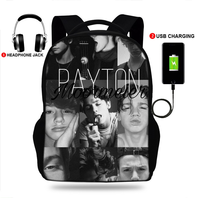 USB Charger School Bags for Teenage Boys and Girls Payton Moormeier Print Backpack Mens Portable Backpack Travel Bag