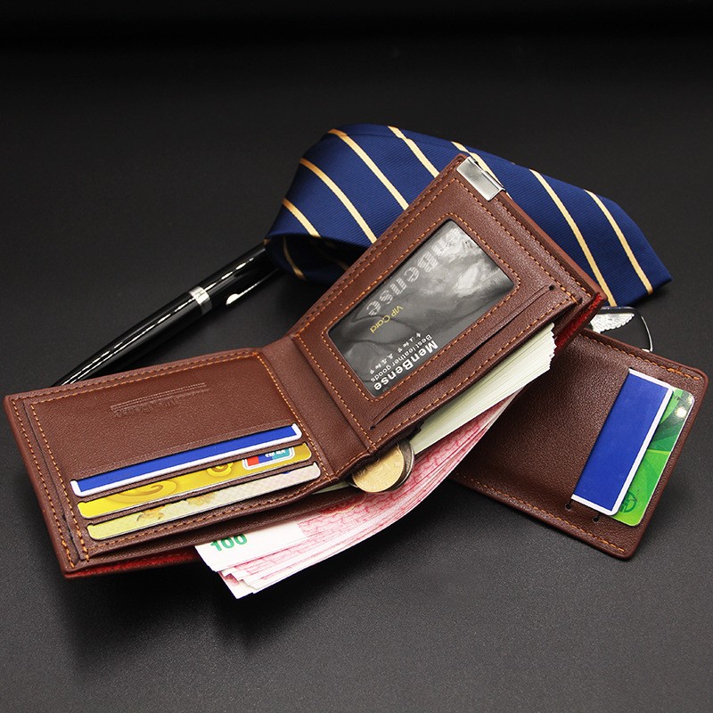 Multifunction Small Wallet Men Leather Wallets Iron Credit Card Holders PU Money Bag Vintage Leather Wallet Male