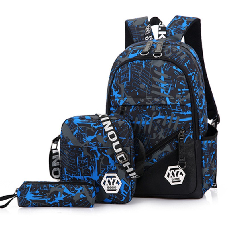 3pcs/set Men's Travel Backpack Camouflage Shoulder Bag Canvas School Bag For Teens Student Mochila