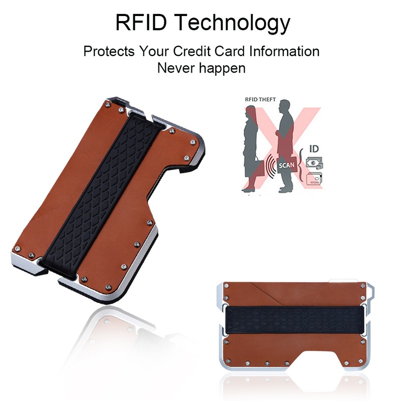 DIENQI Rfid حقيقي بقرة جلد الرجال المحفظة الألومنيوم معدن محفظة ضئيلة البسيطة بطاقة حامل المحفظة السحرية قصيرة صغيرة المال Walet