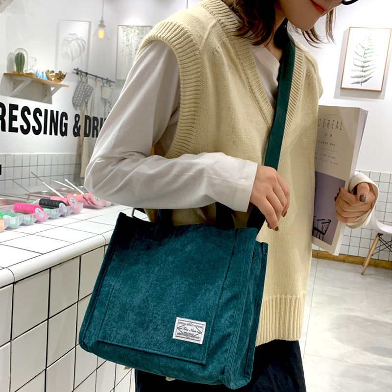 Women's Shoulder Bag 2021 Small Tote Bag Girl Fashion Handbags Solid Color Shopper Bag Vintage Simple Book Corduroy Crossbody Bags