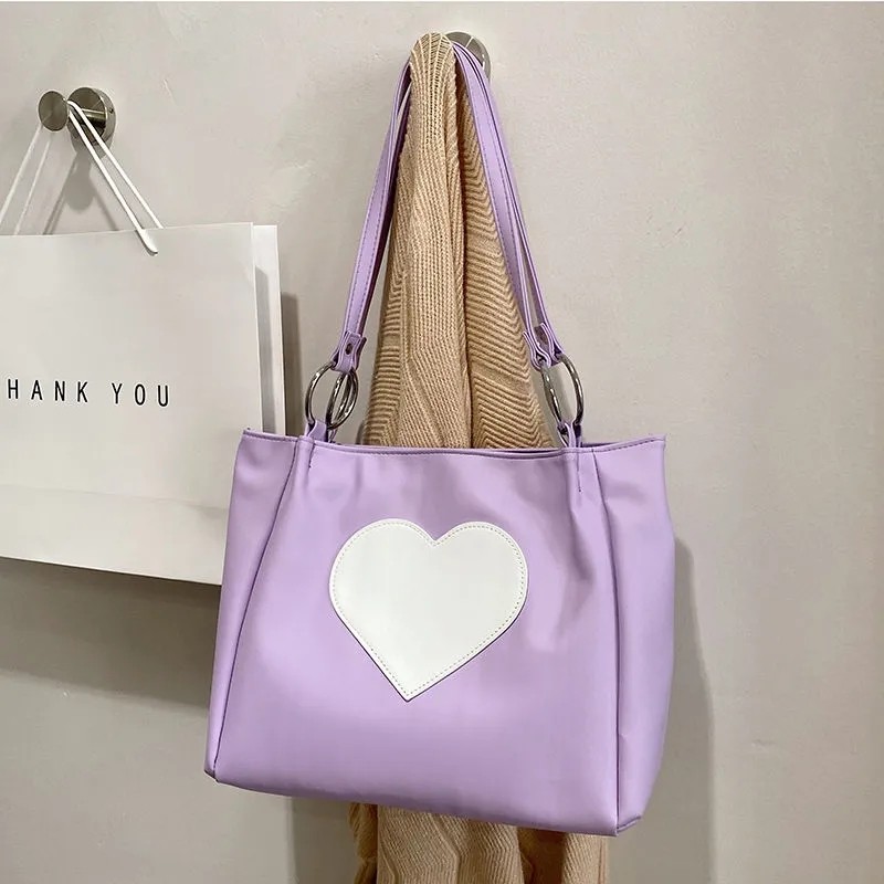 Xiuya Harajuku Kawaii Japanese Women Shoulder Bag Cute Heart Lolita Tote Bag Ladies Bags 2022 Big Shopper With Zipper