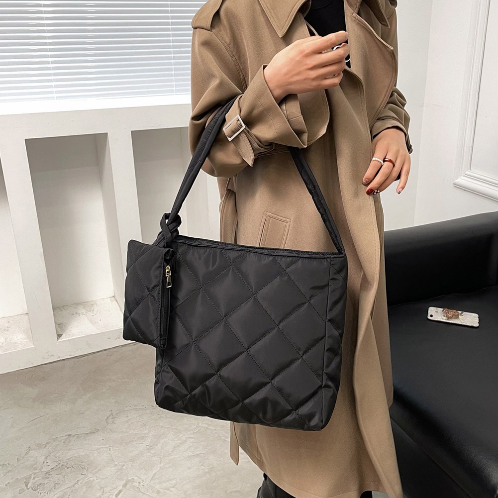 Fashion Cotton Quilted Diamond Lattice Handbag With Small Bag Nylon Solid Color Zipper Composite Bag Shoulder Bags For Women 2021