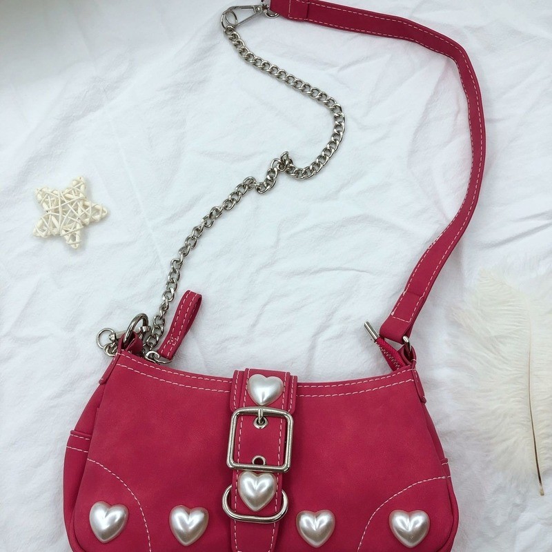 Xiuya Harajuku Vintage Female Shoulder Bag 2022 Rose Red Heart Japanese Gothic Lolita Bag Female Mobile Phone Bags Pouch Purse