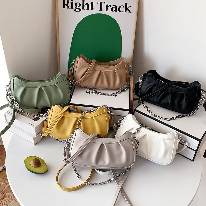 HOCODO Fashion Pleated Underarm Bag Thick Chain Women Shoulder Bag PU Leather Crossbody Bags For Women 2022 Summer Handbag