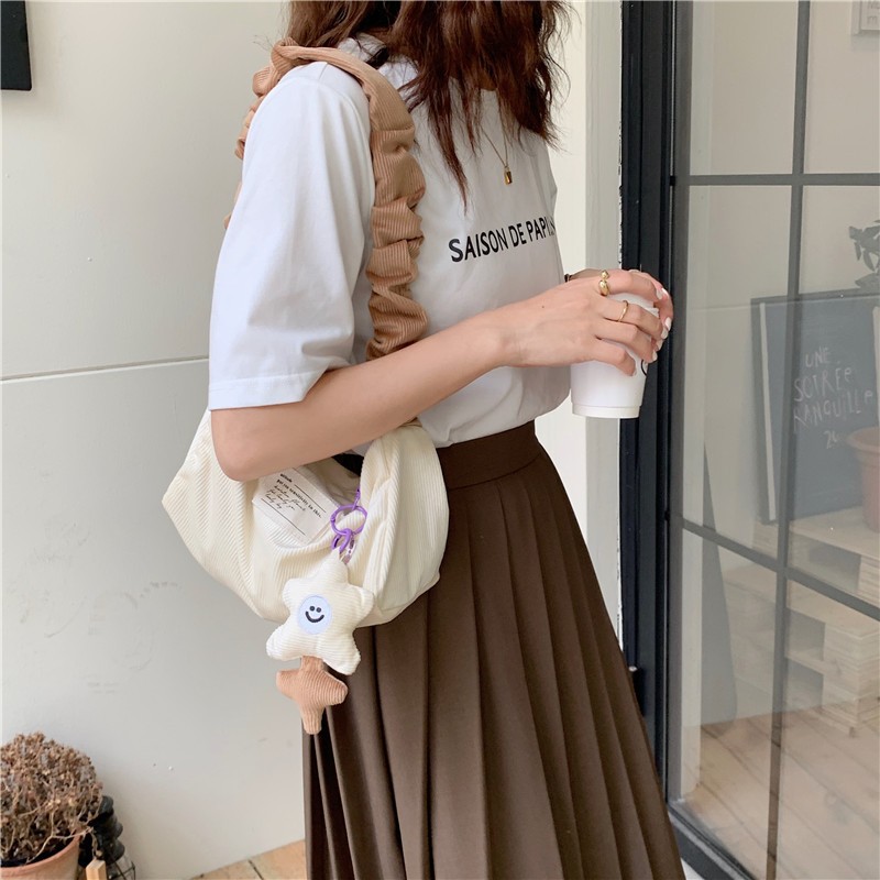 Women's Shoulder Bags 2022 Corduroy Shopper Bags Girls Fashion Casual Bags Vintage Cute Sweet Scruss Shoulder Strap Hobo Bags