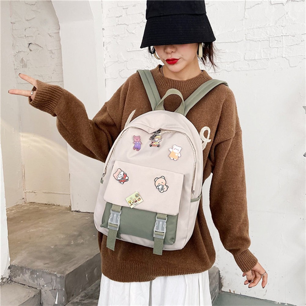 Bright Color Preppy Style Women Backpack Badge Student Girls Casual School Bags Large Capacity Backpack