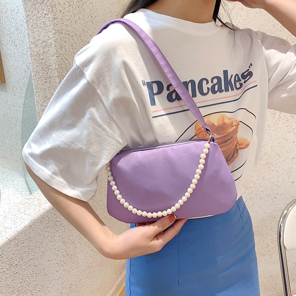 Fashion Women Nylon Underarm Shoulder Bags Pearl Color Small Bags Casual Lady Clutch Luxury Brand Designer Handbags