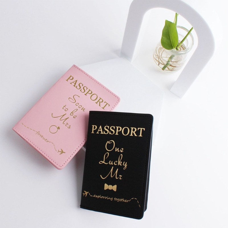 Portable Bride Groom Travel Passport Credit Card Holder Men Women Honeymoon Leather Passport Protector Organizer Cover