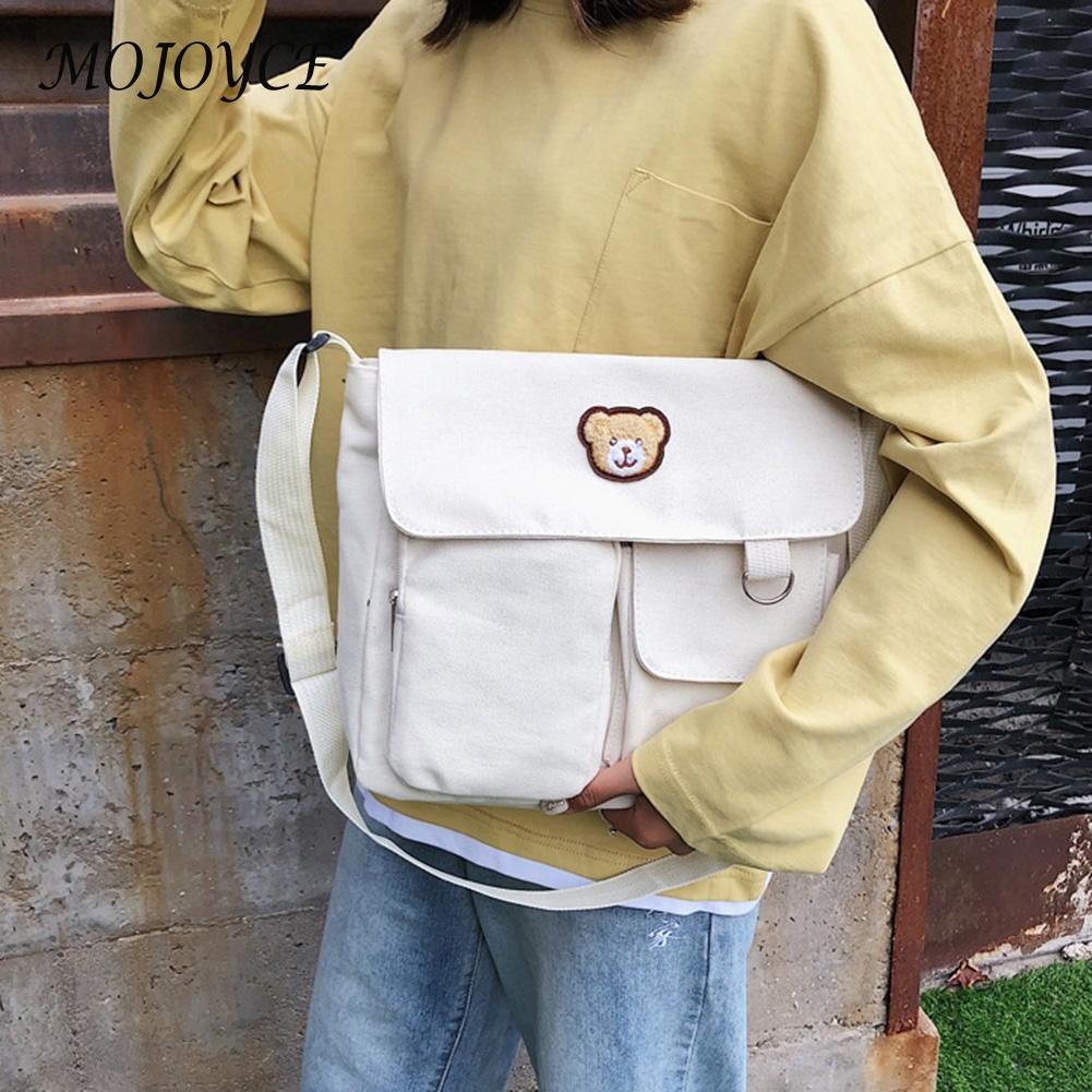 Fashion Student Zipper Crossbody Bags Solid Color Shoulder Bags Casual Ladies Bags Canvas Messenger Bags