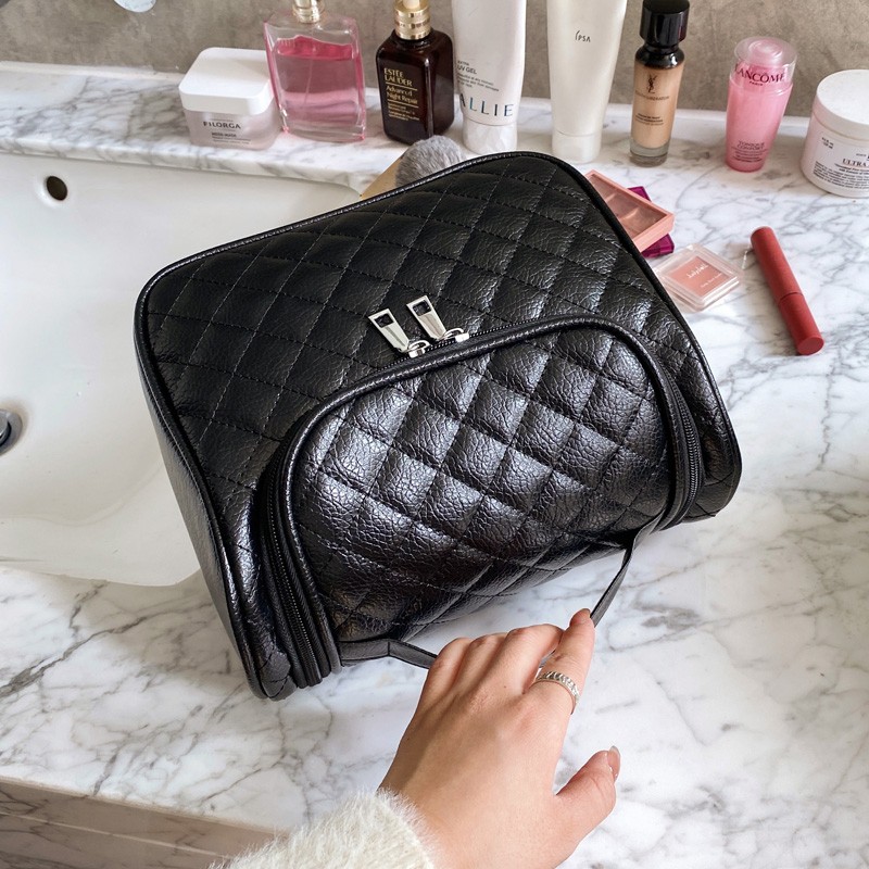 Women Bags 2021 Fashion Plaid Trendy Handbags Cosmetic Bag Girls Beauty Makeup Box Storage Big Pouch Designer Black Wash Bag