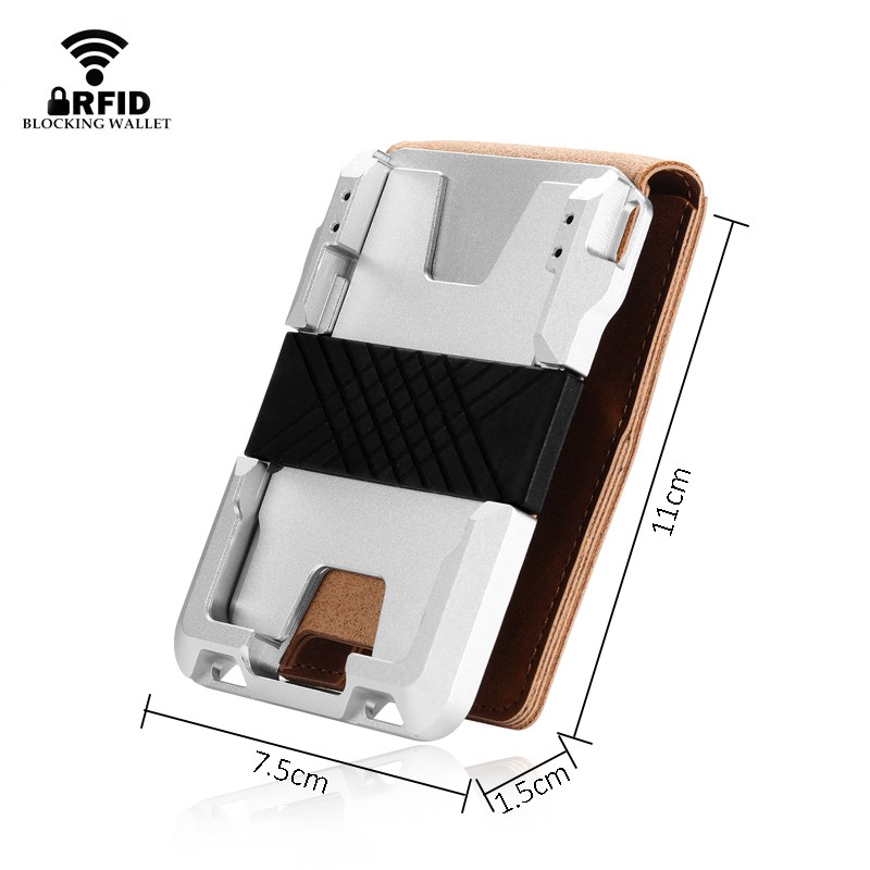 DIENQI RFID Aluminum Metal Wallets Men Card Holder Small Short Magic Wallet Money Bag Vintage Male Treble Leather Magic Wallet