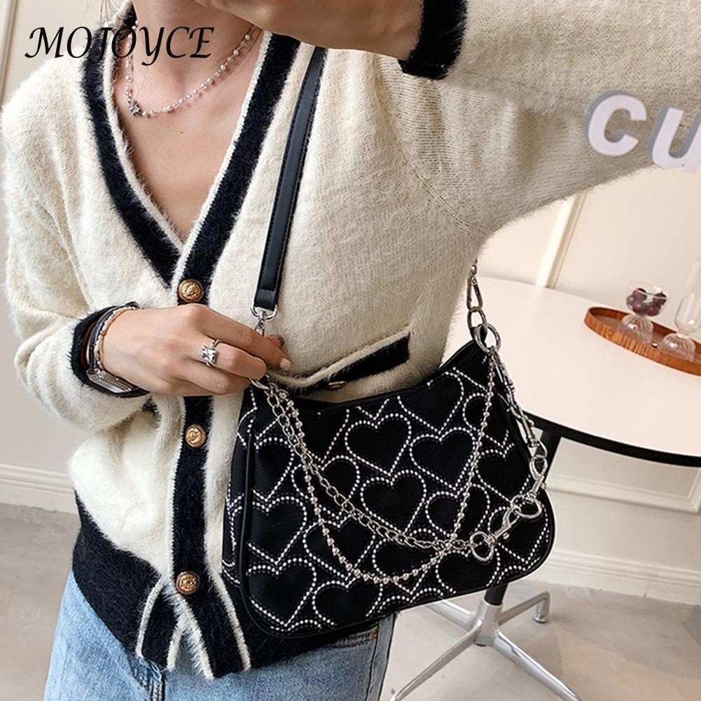 Embroidery hearts women's armpit bag fashion chain shoulder bag summer bags trend woman trendy retro underarm bags