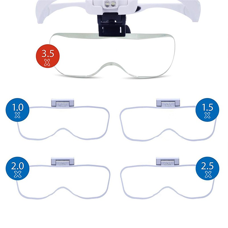 Microblading Bracket Glasses Magnifying Glasses 2 LED Lights Magnifying Tool 5 Lenses 1.0X-3.5X Adjustable