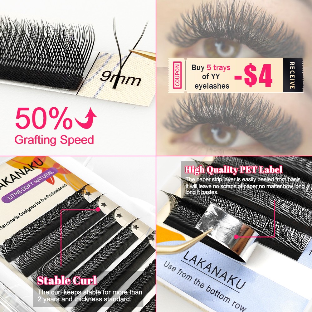 LAKANAKU YY Lashes Bouquets Eyelashes Split Tips Lashes Wholesale Supplier Cashmere Extensions Mink Lashes YY Cílios