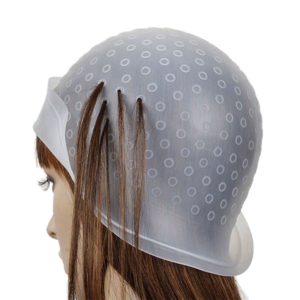 Reusable Silicone Tie Dye Hats Hair Coloring Hightligting Pick Up Dye Hair Color Cap With Metal Hook Hair Salon Equipment