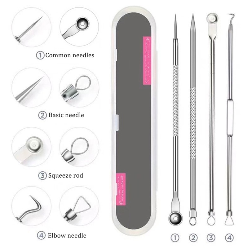 Acne Blackhead Remover Needle Blackhead Tool Kit Tweezers Pimple Extractor Stainless Steel Black Spot Removal Face Skin Care Tool