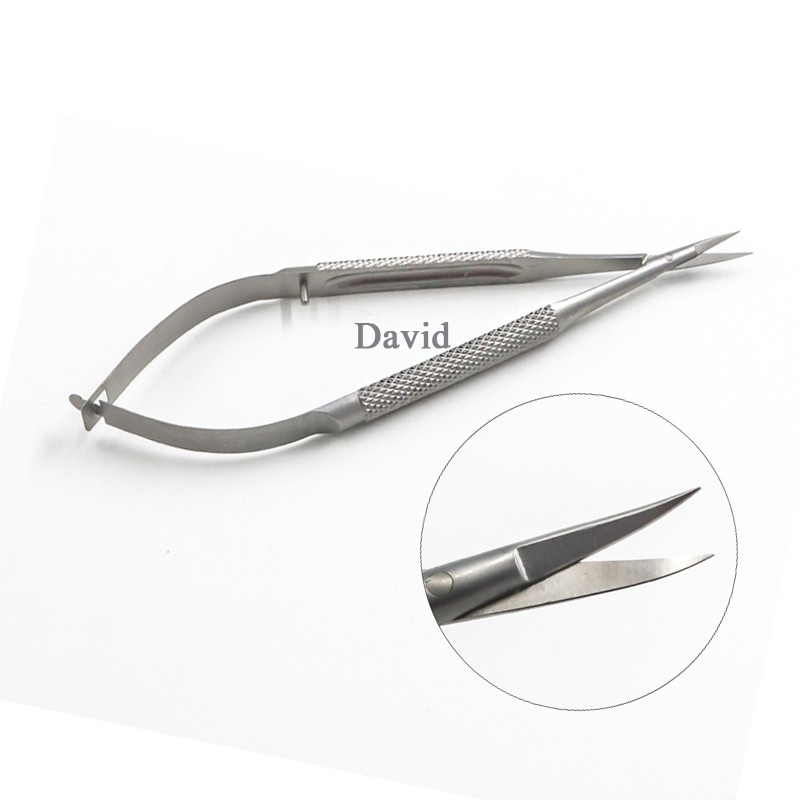 Microscopic instruments 12.5 cm small scissors, serrated conjunctiva, forceps probes, hooks, spoons, beaters, forceps