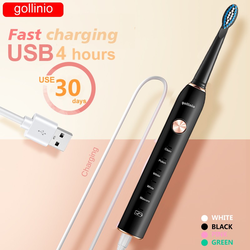 Gollinio فرشاة الأسنان الكهربائية Usb شحن سريع GL41A سونيك فرشاة أسنان قابلة للشحن استبدال رئيس التسليم في غضون 24 ساعة