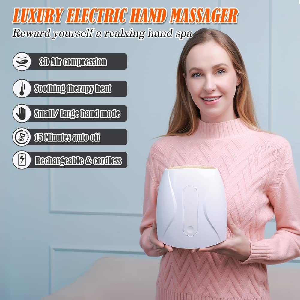 Electric Hand Massager with Heat Therapy, Nuaer Palm Finger 3D Air Pressure Massager for Carpal Tunnel, Stiff Joints