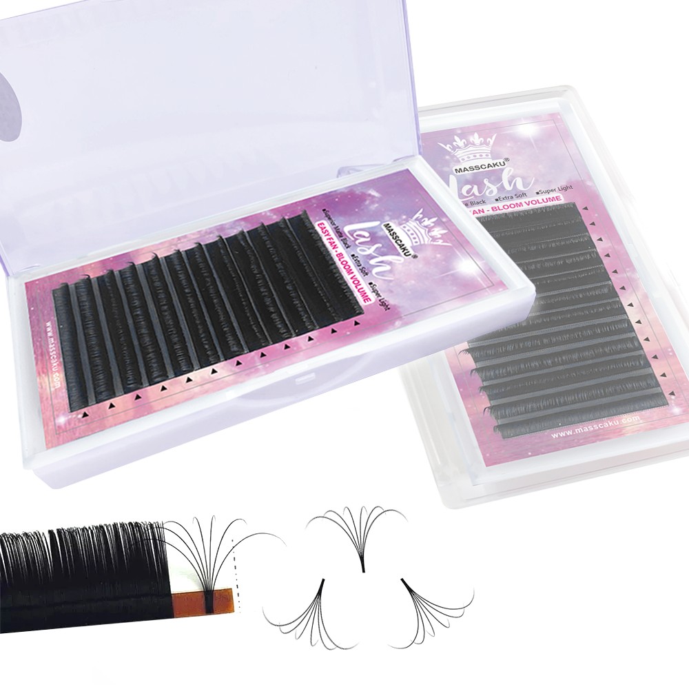 MASSCAKU 1 Second Easy Fan Lash Premade Size Auto Fans Blooming Eyelash 0.05/0.07/0.10mm 8-16mm Long Lasting For Building Lash