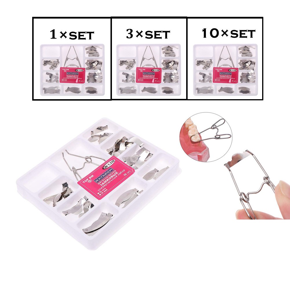 3 set dental saddle contoured matrices metal matrix universal set with spring clips