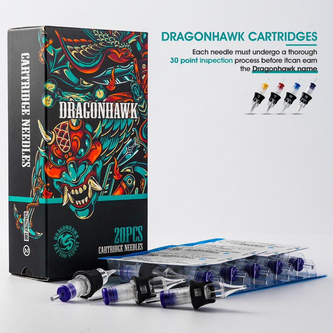 Dragonhawk RL Tattoo Needle Cartridge Safe & Sterile With Silicone Case For Permanent Makeup