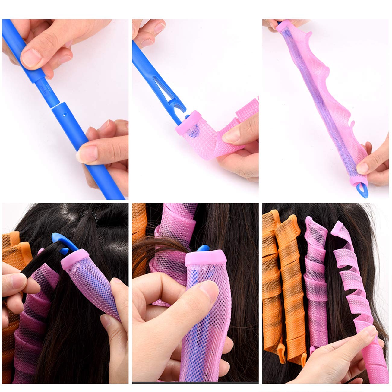 10/20pcs 30/45cm Magic Hair Rollers Curlers Kit Snail Shape No Waveform Spiral Round Curls No Heat Hair Curler Extra Long