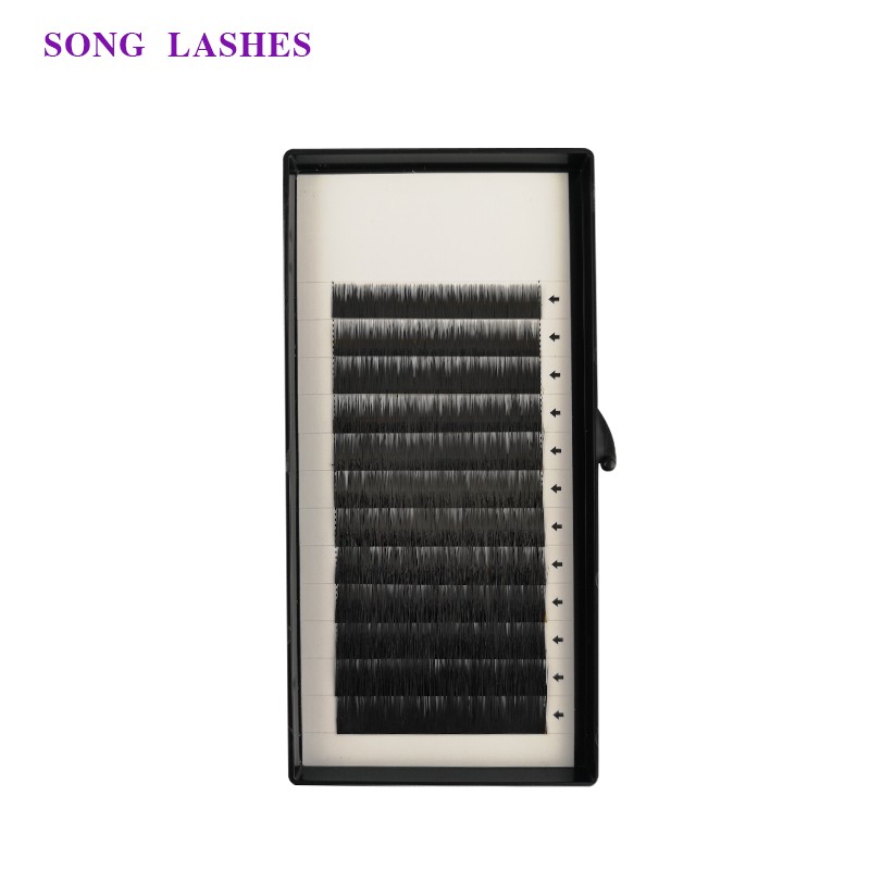 Sung high quality eye lashes false eyebrow extensions 12 lines per tray. No eyelash curl. 4 color dark brown light brown