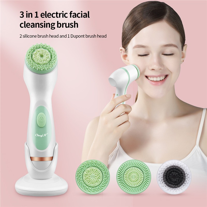 CkeyiN 3 in 1 Electric Facial Cleaning Brush Silicone Rotating Face Brush Deep Cleaning Exfoliating Skin Exfoliating Cleanser 50