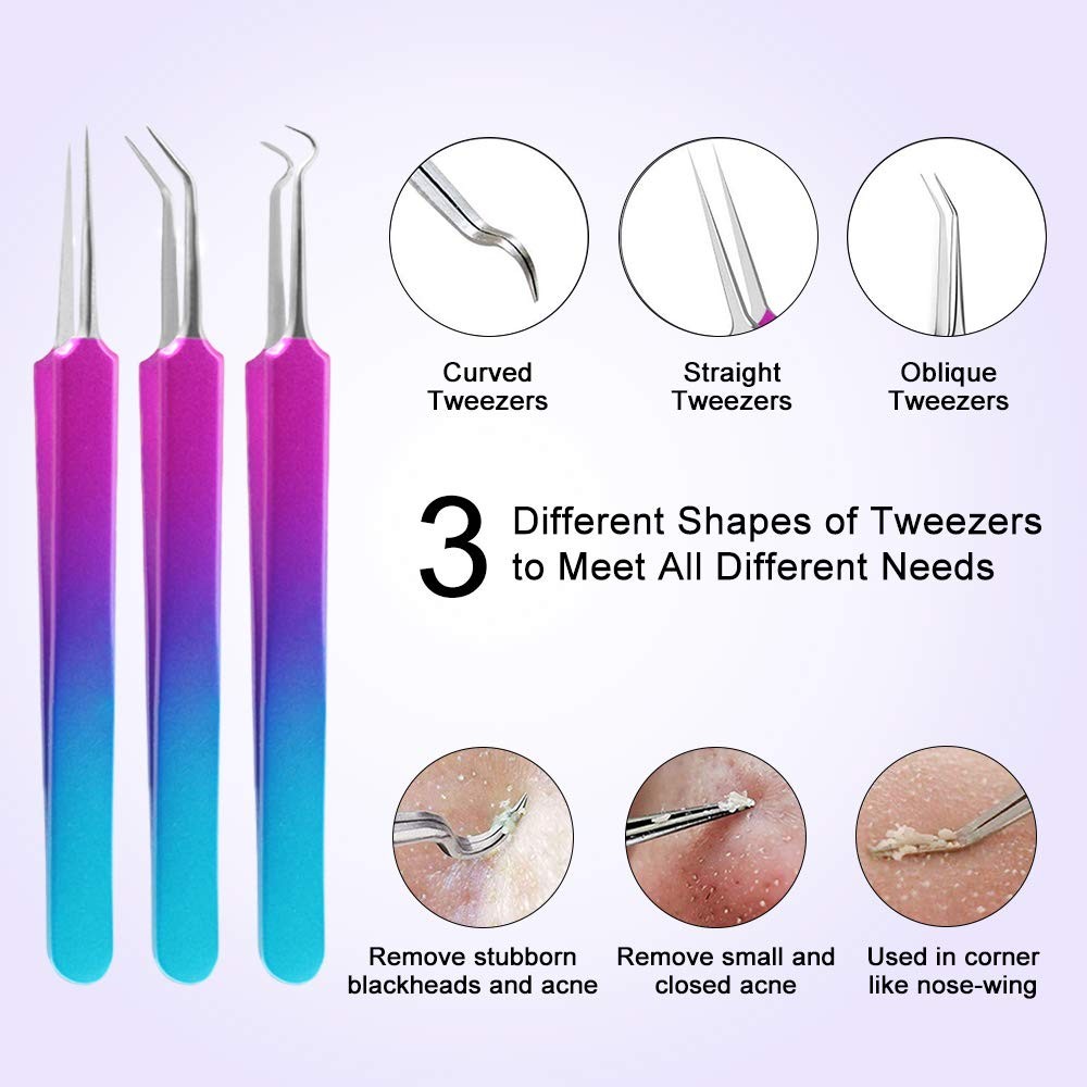 10pcs Acne Remover Tool Kit Stainless Steel Pro Blackhead Remover Beauty Face Pimple Blackhead Remover Needle Clip Pore Cleaner