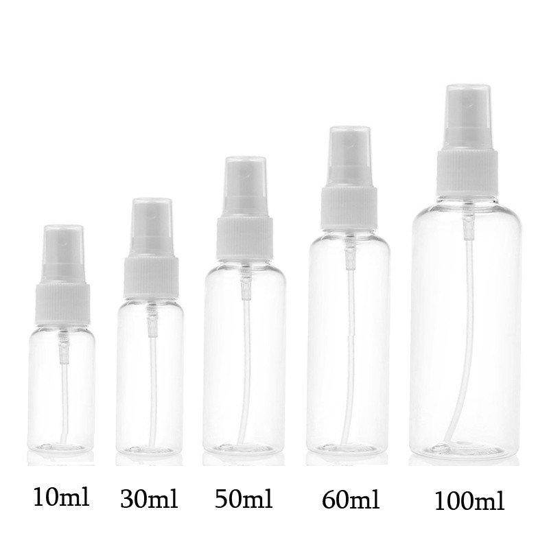 100pcs Clear Plastic Empty Spray Bottle 10ml/20ml/30ml/50ml/60ml/100ml Refillable Vial