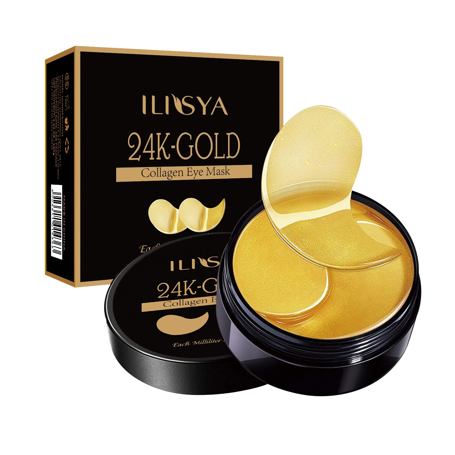 Ilisya 60pcs-Gold Collagen Eye Mask Seaweed Green Algae Eye Patches for Dark Circle Moisturizing Anti-Wrinkle Nourishing Eye Palette