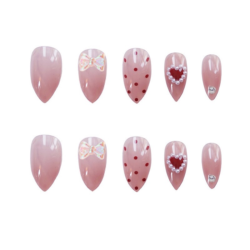 24pcs pearl clothes long paragraph fashion manicure patch false nails saving time wearable gel nail patch TY