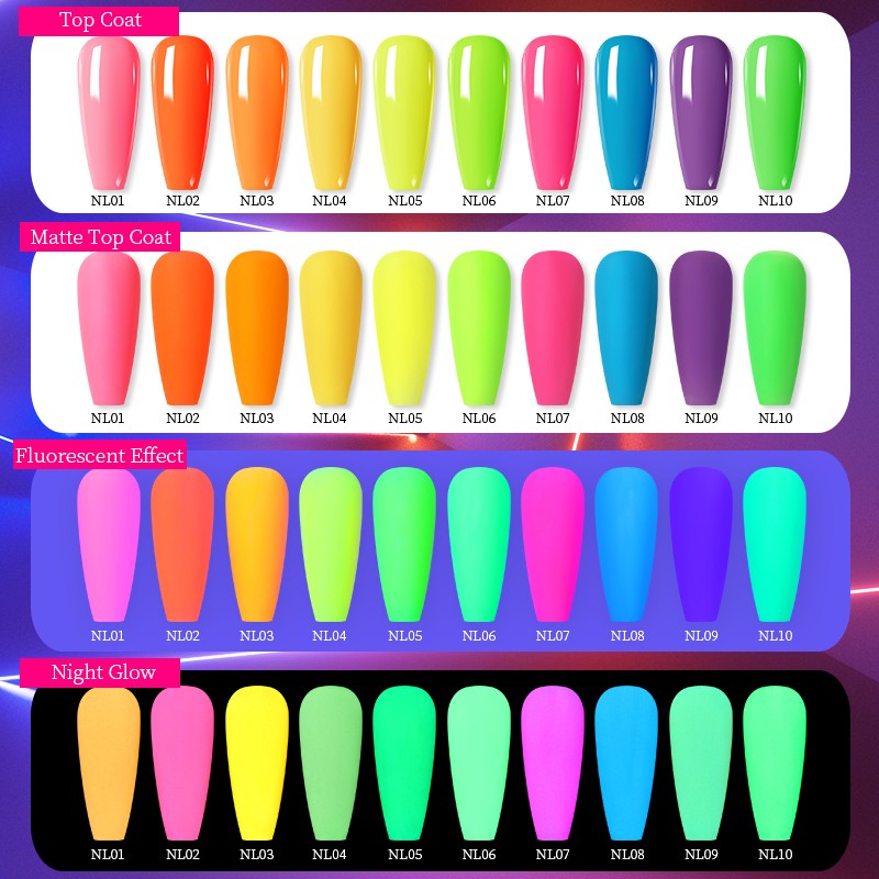 Born Pretty Pink Color Luminous Gel Nail Polish Glow In The Dark Neon Fluorescent Soak Off UV LED Top Coat Semi Permanent Varnish