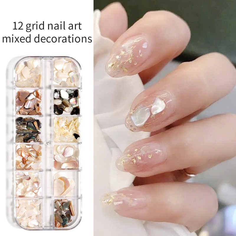 1 Box Irregular Nails Part Abalone Shell Slice DIY Natural Texture Sea Shell Part Mica Stone 3D Ornament Manicure Decoration New