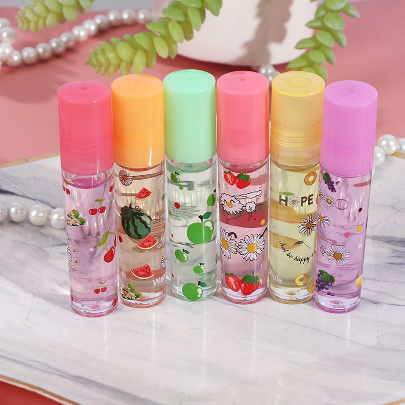 Random 6 Color Roll On Fruit Lip Balm Lip Oil Moisturizing Mirror Lip Gloss Transparent Lipstick Primer Cosmetic Makeup